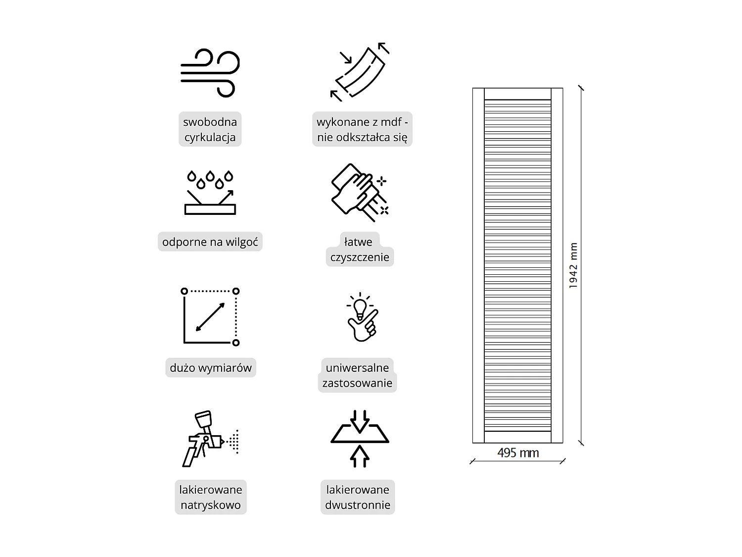 Porte ajourée en MDF laqué blanc 194,2 x 49,5 cm pour Ikea PAX
