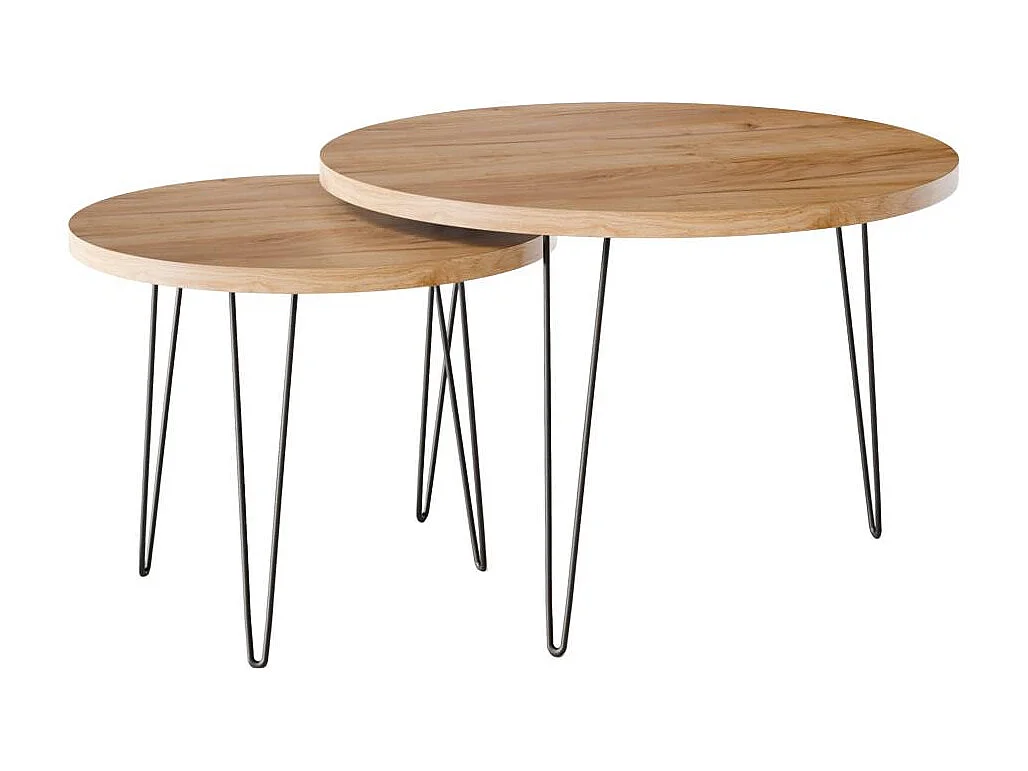 Mesa de centro redonda LAPP, juego Ø50 + Ø68 cm, roble Craft