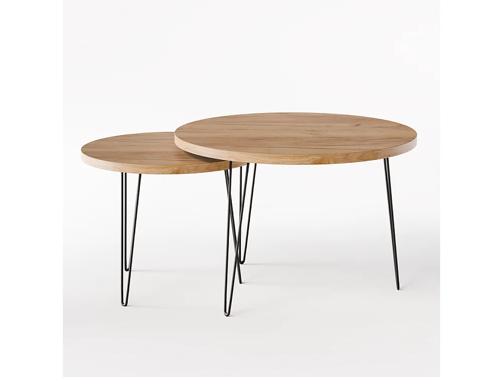 Mesa de centro redonda LAPP, juego Ø50 + Ø68 cm, roble Craft