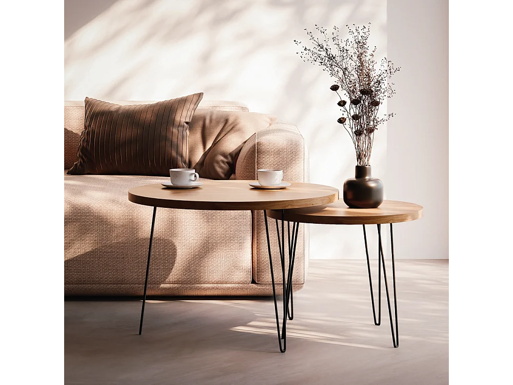 Ronde salontafel LAPP set Ø50 + Ø68 cm Eiken Craft