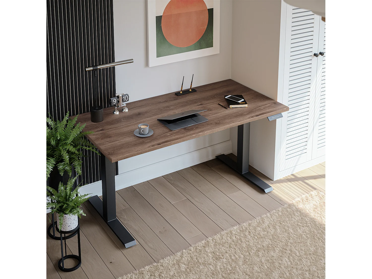 Bureau électrique réglable en hauteur Chêne chocolat 180 x 95 cm