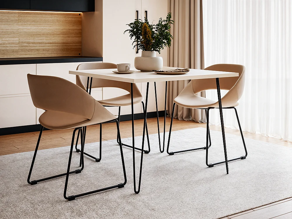 Tisch HAIRPIN 90 x 90 cm für Küche, Wohnzimmer, Esszimmer Weiß