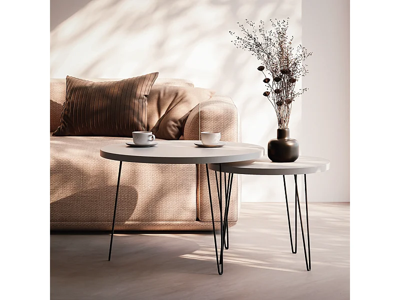 Mesa de centro redonda LAPP, juego Ø50 + Ø68 cm, gris