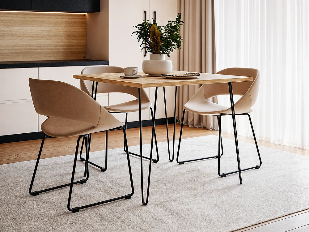 Tisch HAIRPIN 90 x 90 cm für Küche, Wohnzimmer, Esszimmer Eiche Sonoma