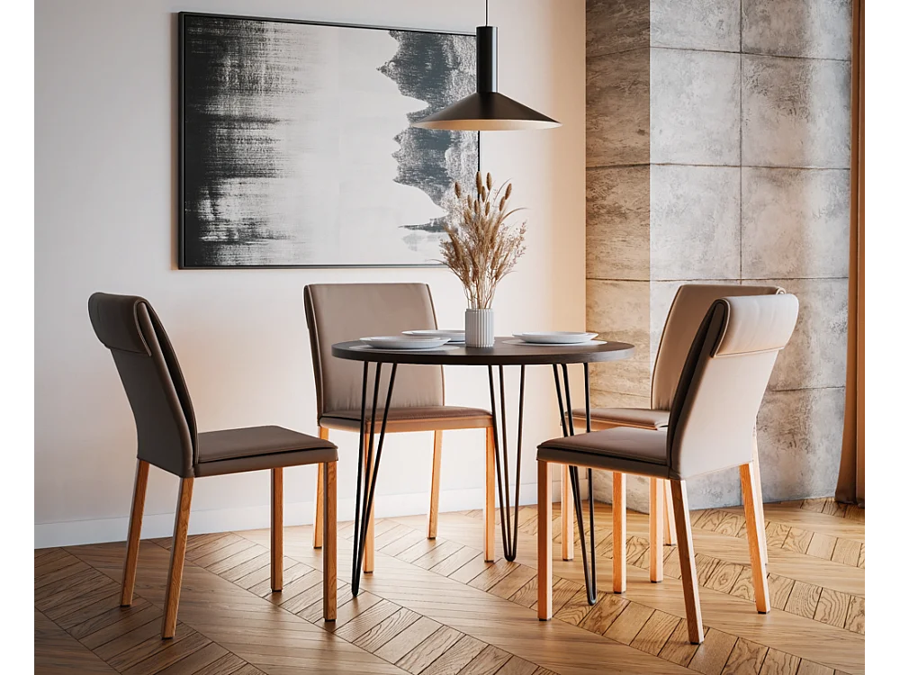 Mesa redonda MIKA Ø90 cm para cozinha, sala de estar, sala de jantar Carvalho Chocolate