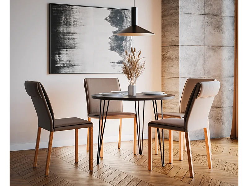 Mesa redonda MIKA Ø90 cm para cozinha, sala de estar, sala de jantar Carvalho Chocolate