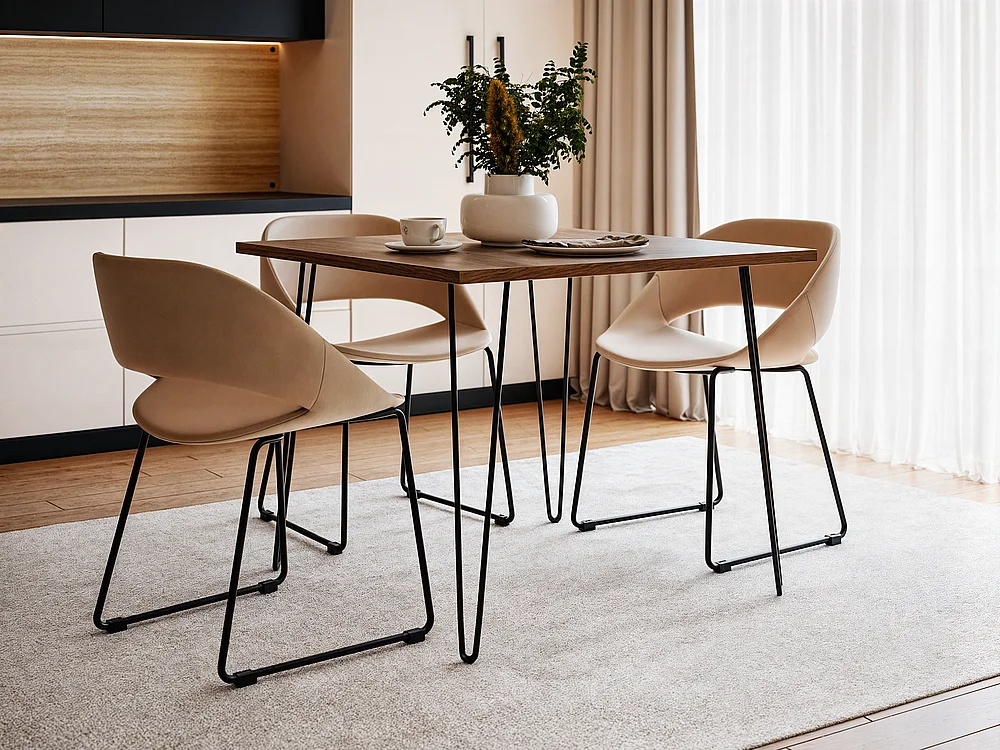 Table HAIRPIN 90 x 90 cm pour cuisine, salon, salle à manger Chêne chocolat