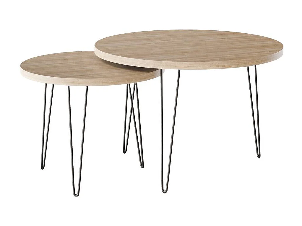 Mesa de centro redonda LAPP, juego Ø50 + Ø68 cm, roble Sonoma