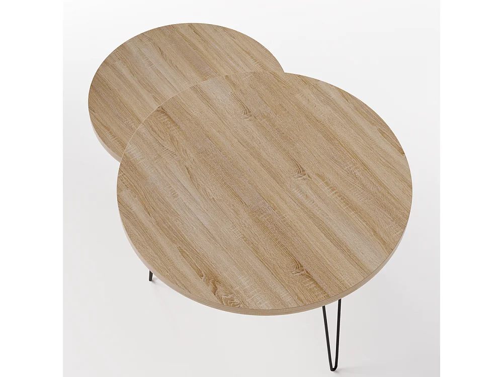 Mesa de centro redonda LAPP, juego Ø50 + Ø68 cm, roble Sonoma