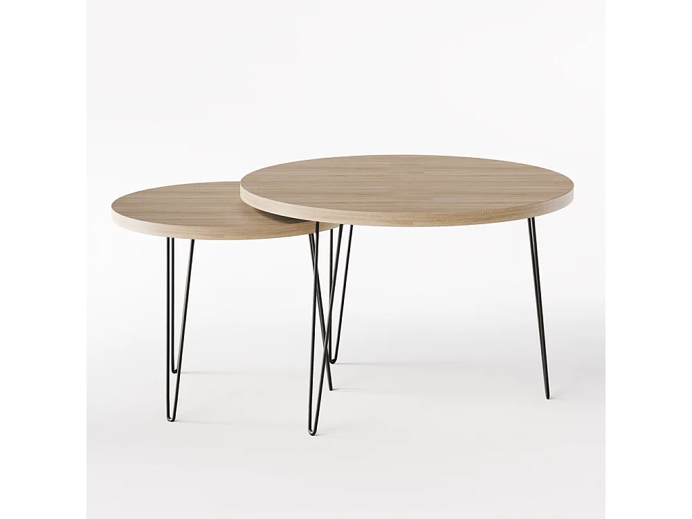 Mesa de centro redonda LAPP, juego Ø50 + Ø68 cm, roble Sonoma