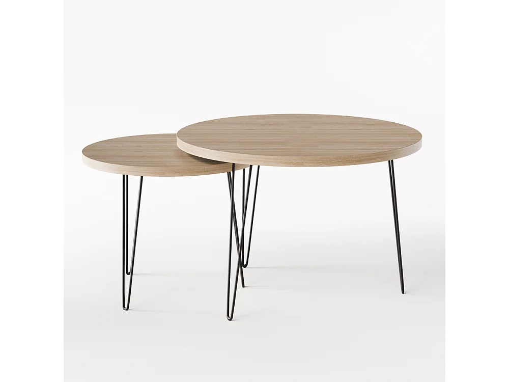 Mesa de centro redonda LAPP conjunto Ø50 + Ø68 cm Carvalho Sonoma