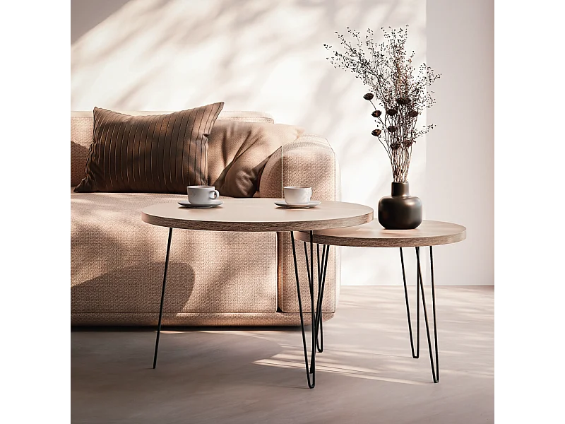 Table basse ronde LAPP ensemble Ø50 + Ø68 cm Chêne Sonoma