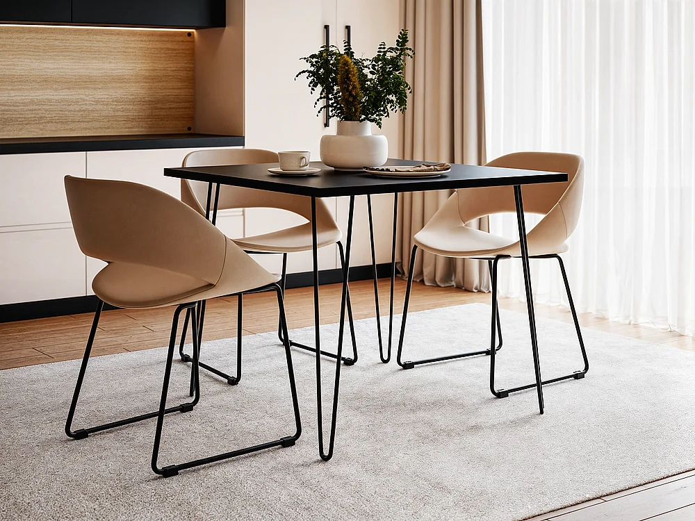 Table HAIRPIN 90 x 90 cm pour cuisine, salon, salle à manger Noir