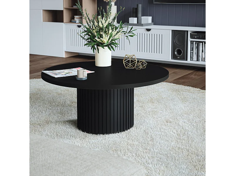 Plateau laminé noir rond, diamètre 90 cm, pour bureau, table, table basse