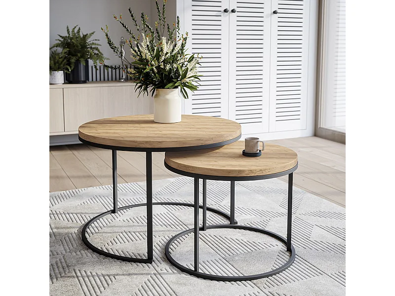 Plateau laminé chêne craft rond, diamètre 90 cm, pour bureau, table, table basse