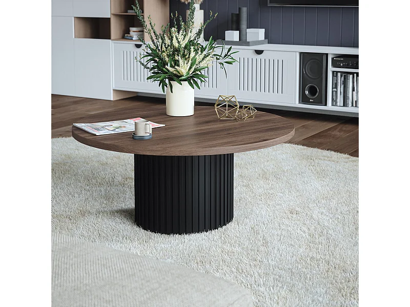 Plateau laminé chêne chocolat rond, diamètre 68 cm, pour bureau, table, table basse