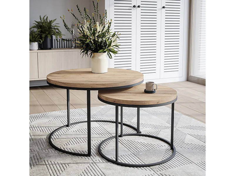 Plateau laminé chêne sonoma rond, diamètre 90 cm, pour bureau, table, table basse