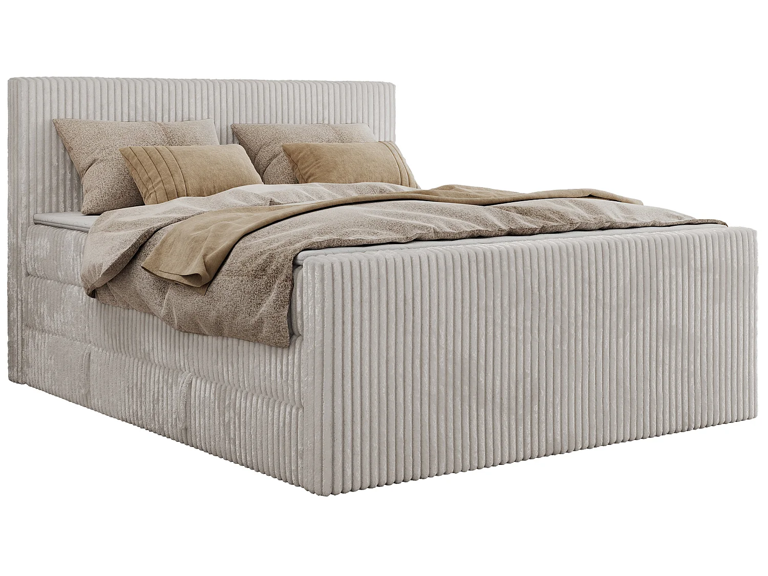 Boxspringbed met hoofdbord H4 + Topper T25 - Lichtgrijs Ribstof - 140x200 - TILIANO KING DUO