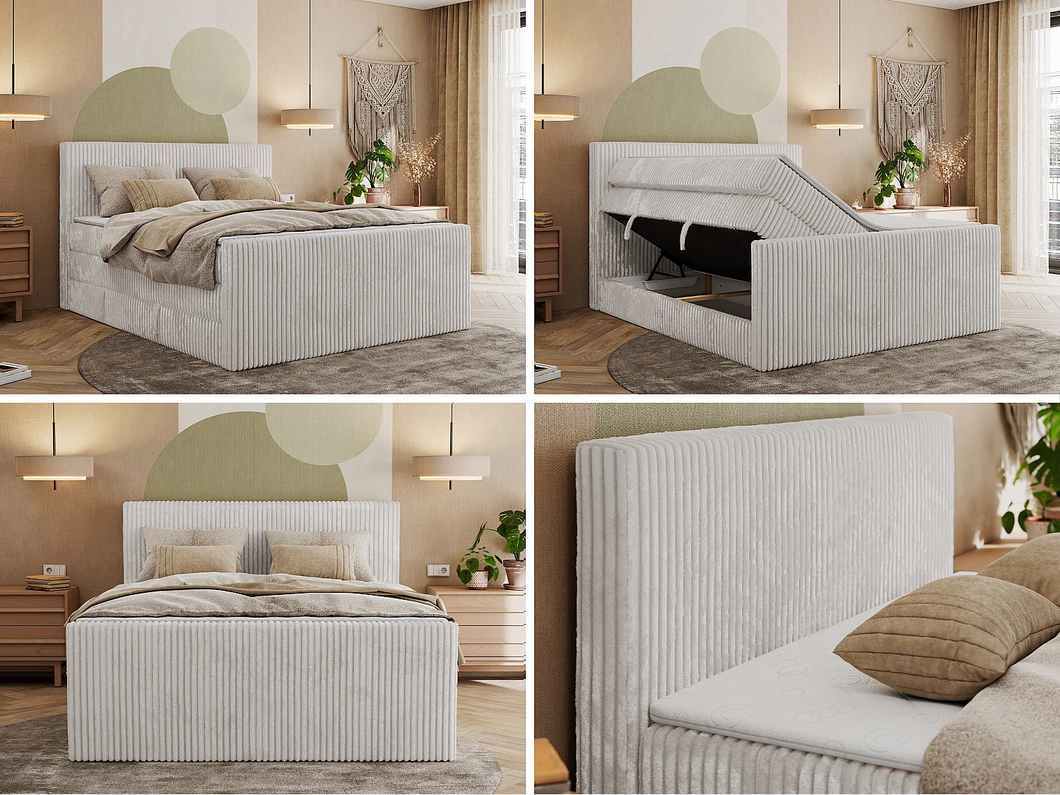 Boxspringbed met hoofdbord H4 + Topper T25 - Lichtgrijs Ribstof - 140x200 - TILIANO KING DUO