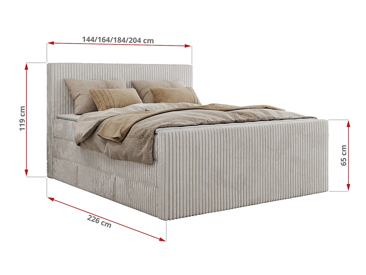 Boxspringbed met hoofdbord H4 + Topper T25 - Lichtgrijs Ribstof - 140x200 - TILIANO KING DUO