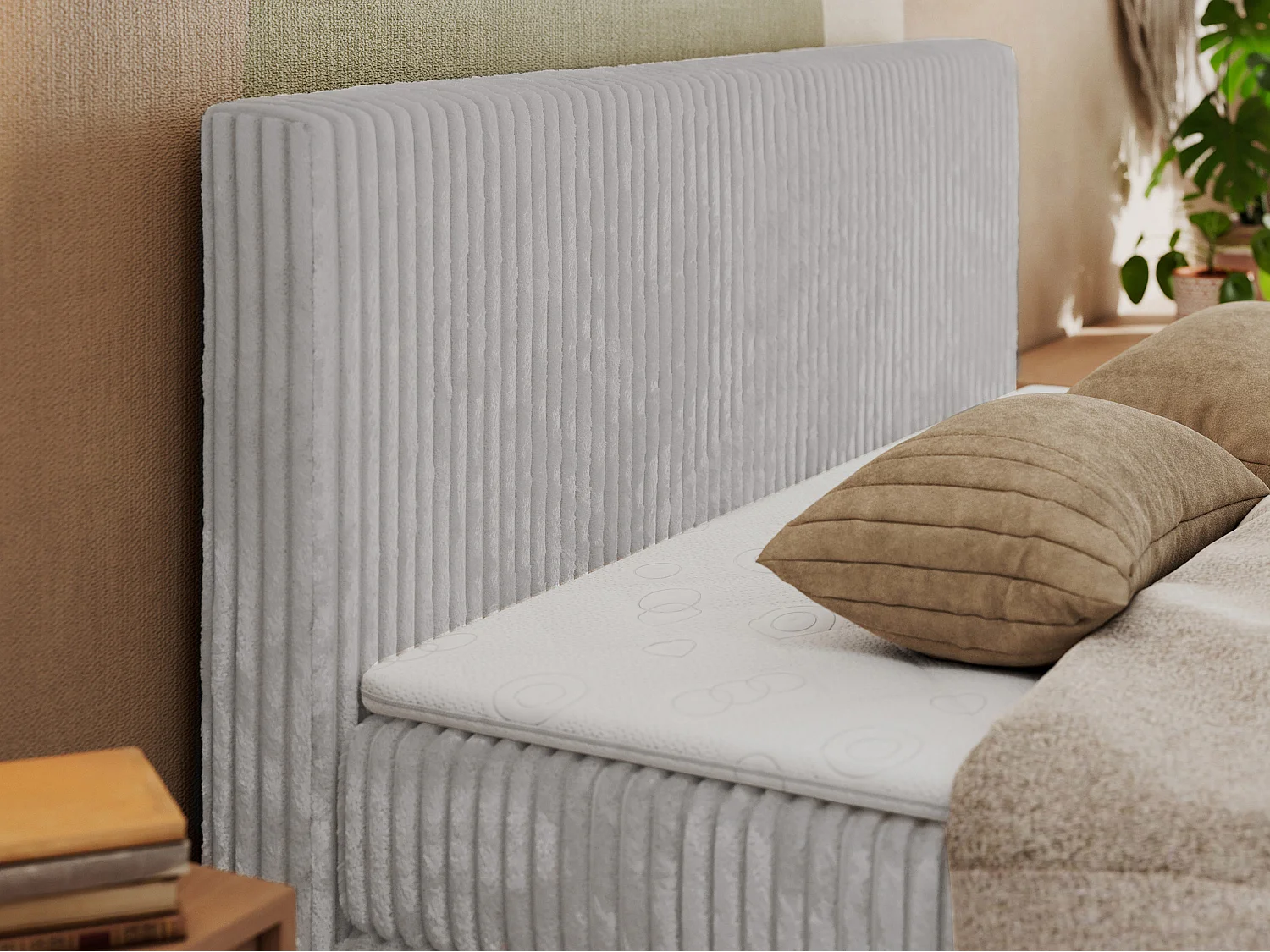 Boxspringbett TILIANO KING DUO, mit zwei Bettkästen, Cord Bett Multipocket-Matratze - 180x200 cm - H4 - Hellgrau Cord