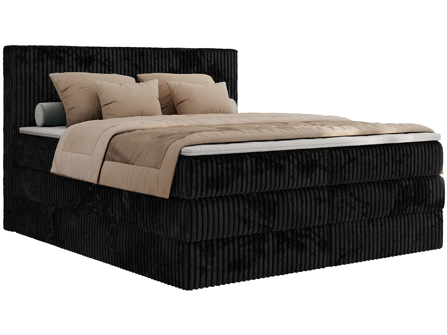 Boxspringbed met hoofdbord H3 + Topper T25 - Zwart Ribstof - 200x200 - TILIANO KING