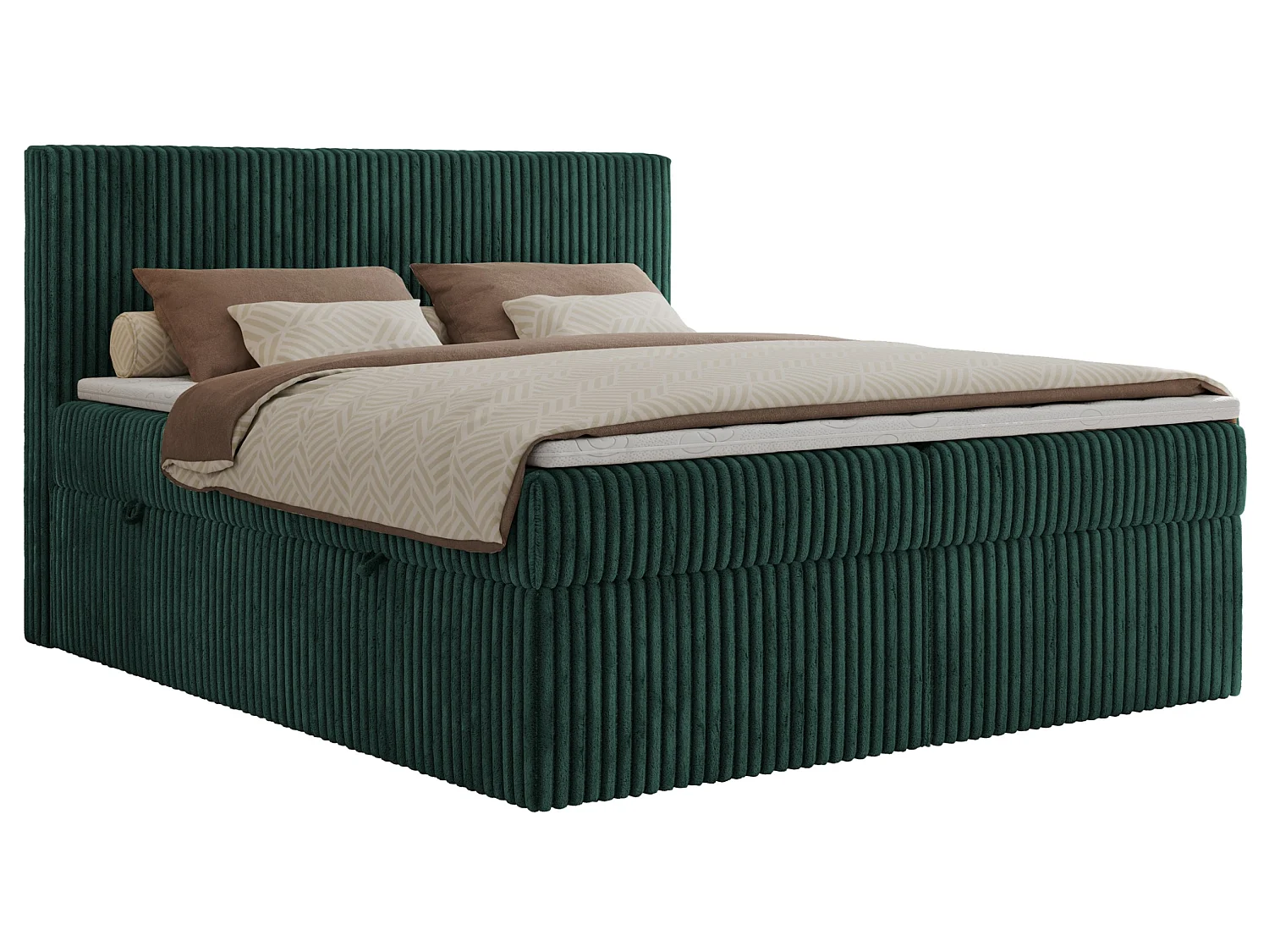 Boxspringbed met hoofdbord H3 + Topper T25 - Donkergroen Ribstof - 160x200 - TILIANO