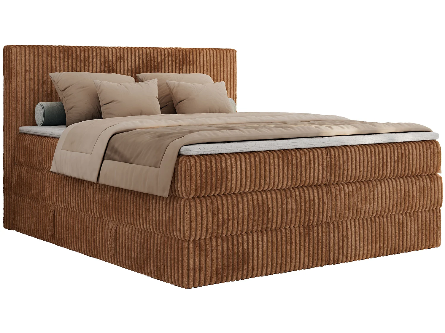 Boxspringbed met hoofdbord H3 + Topper T25 - Oranje Ribstof - 160x200 - TILIANO KING