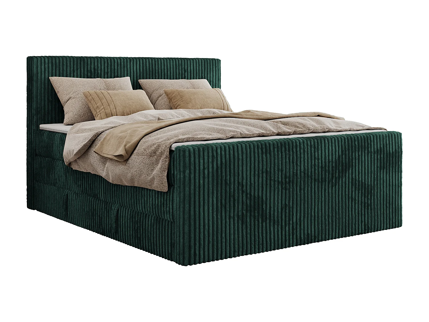 Boxspringbett TILIANO KING DUO, mit zwei Bettkästen, Cord Bett Multipocket-Matratze - 180x200 cm - H4 - Dunkelgrün Cord