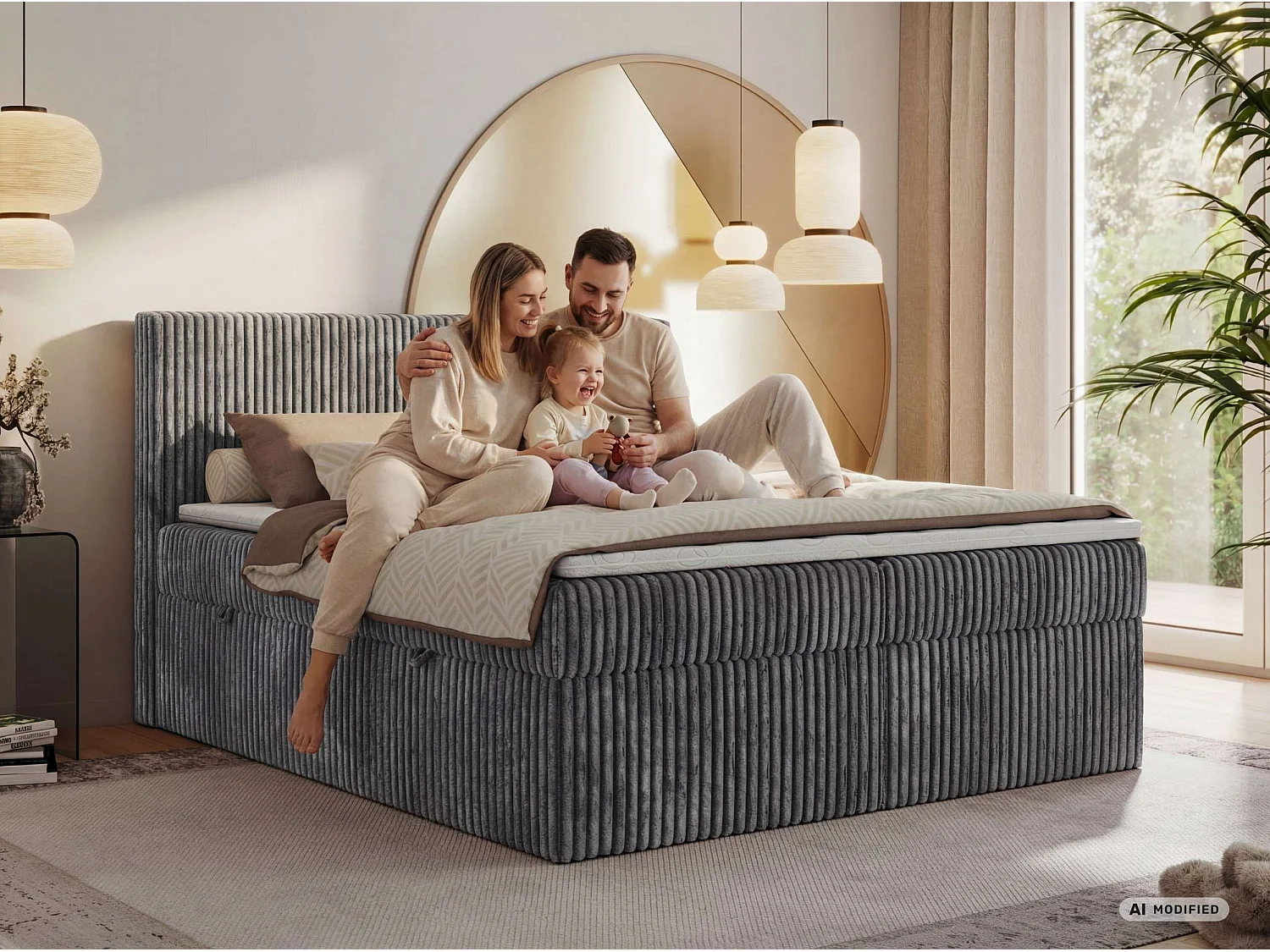Boxspringbed met hoofdbord H3 + Topper T25 - Donkergroen Ribstof - 180x200 - TILIANO