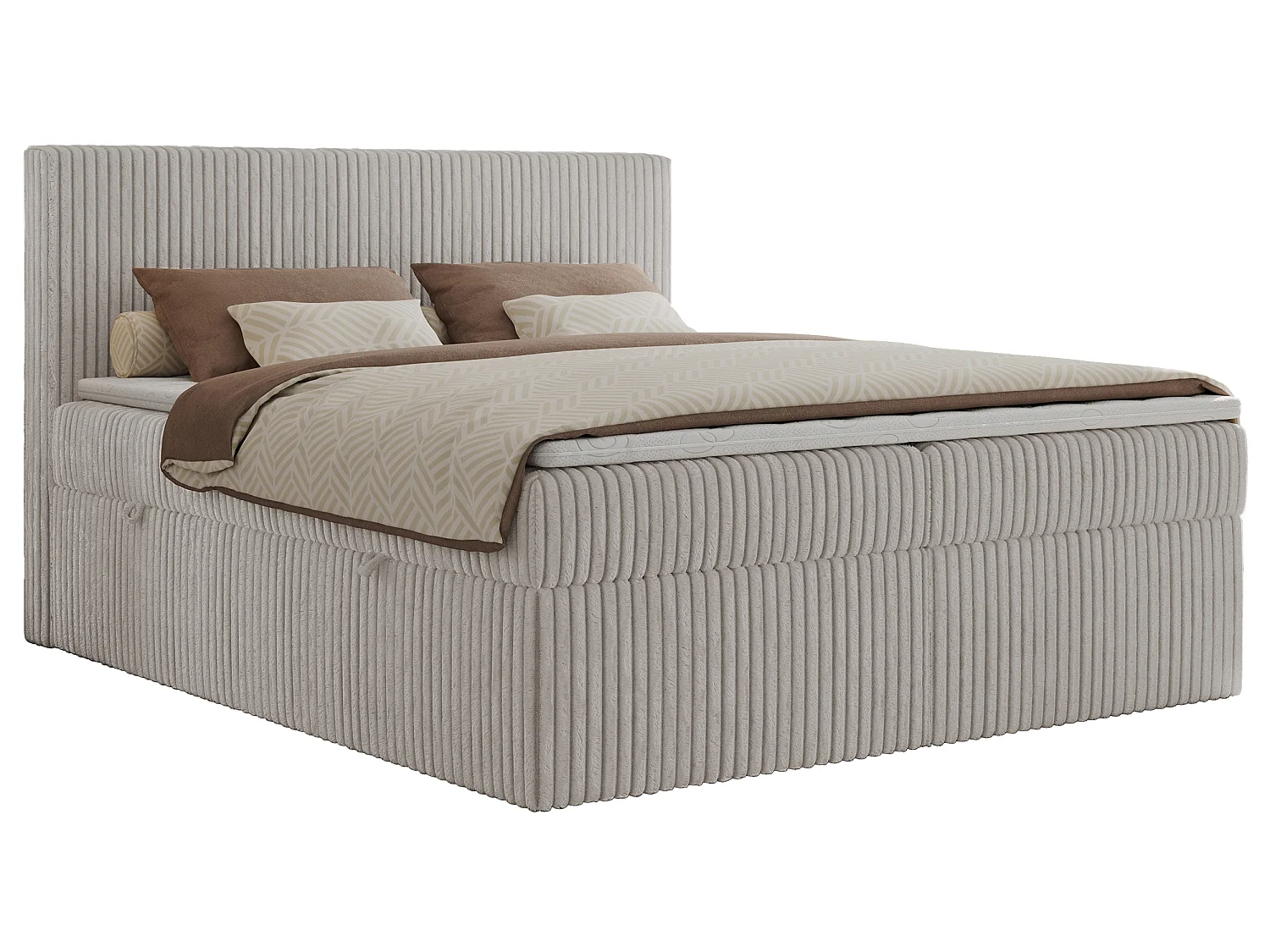 Boxspringbed met hoofdbord H3 + Topper T25 - Lichtgrijs Ribstof - 160x200 - TILIANO