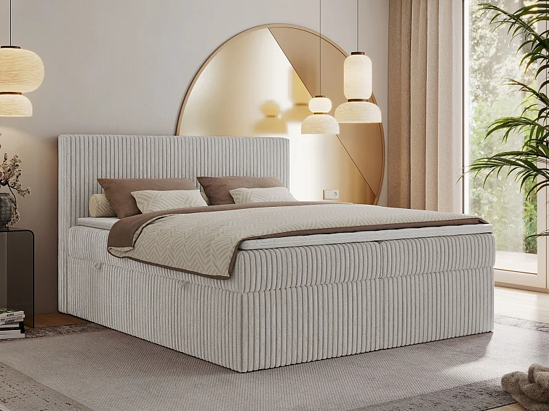Boxspringbett TILIANO mit Kopfteil und zwei Bettkästen, Cord Bett - 160x200 cm - H3 - Hellgrau Cord