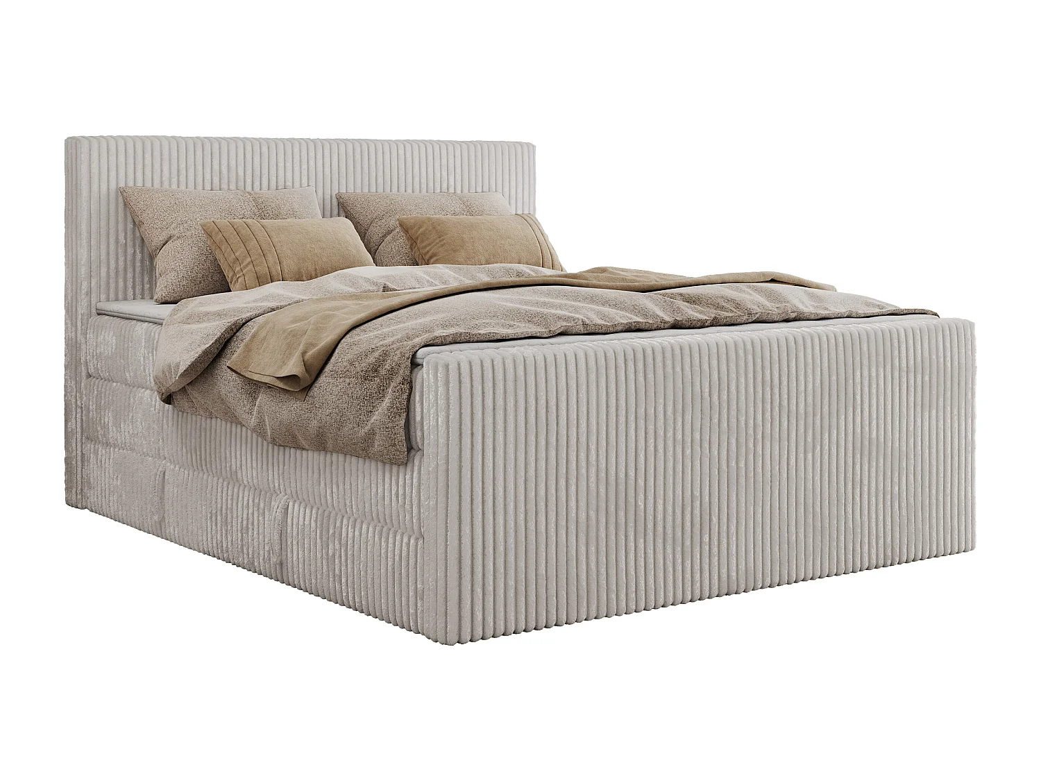 Boxspringbett TILIANO KING DUO, mit zwei Bettkästen, Cord Bett Multipocket-Matratze - 200x200 cm - H3 - Hellgrau Cord