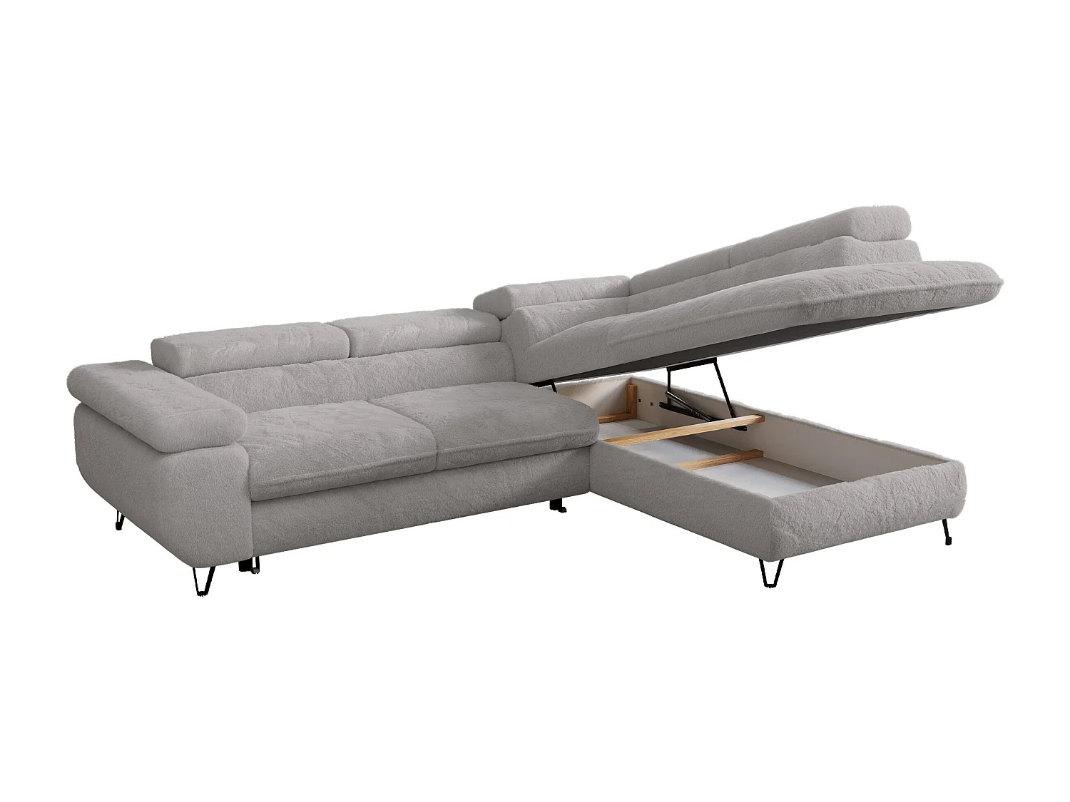 Ecksofa PETER verstellbare Kopfstütze, schlaffunktion - Aschgrau Plüsch - Ecke Rechts