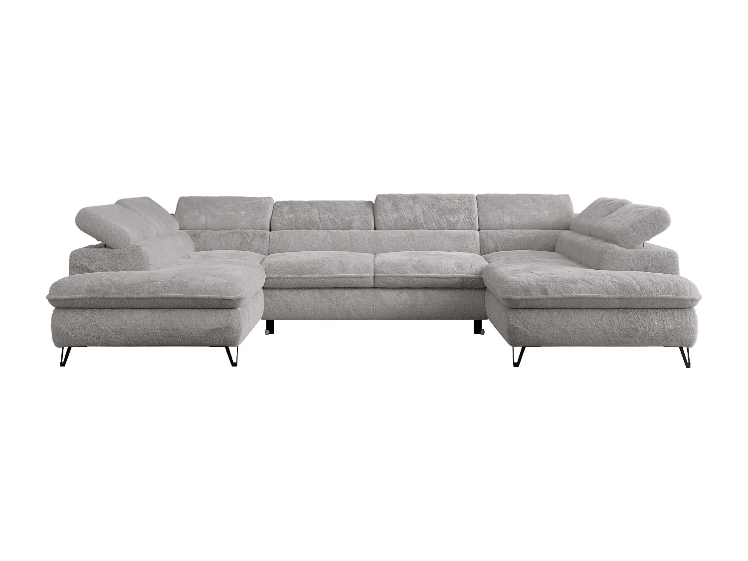 Ecksofa PEDRO U - XXL U-förmige Ecke, schlaffunktion und Bettkästen - Aschgrau Plüsch