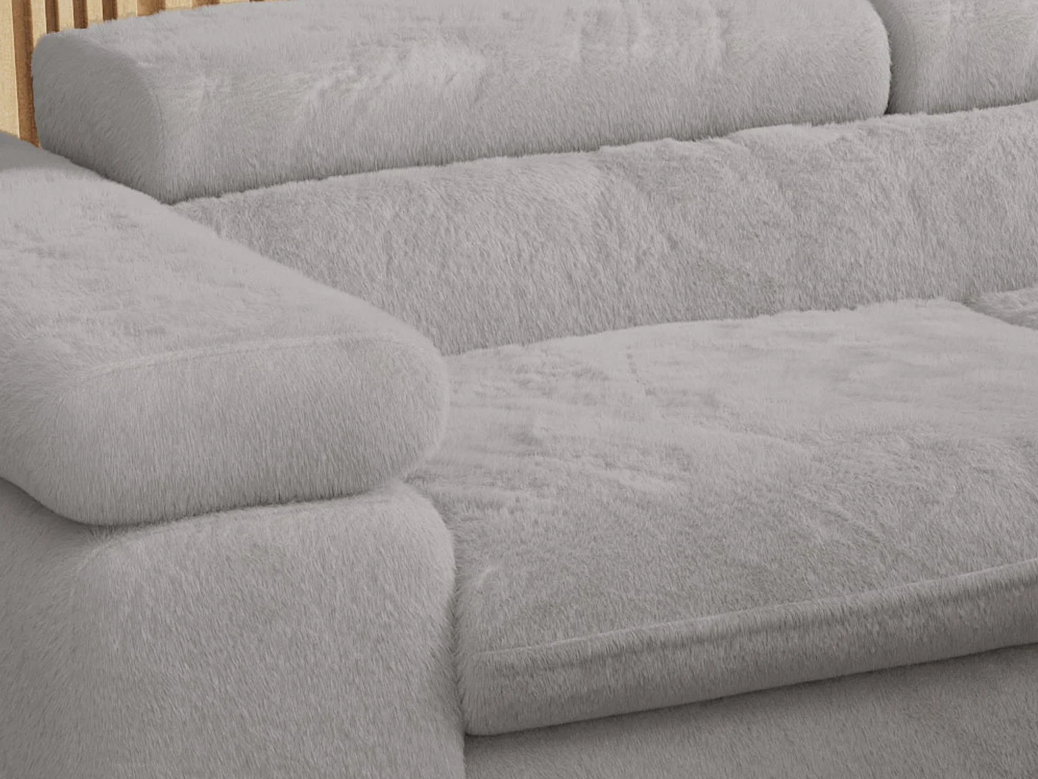 Ecksofa PETER verstellbare Kopfstütze, schlaffunktion - Aschgrau Plüsch - Ecke Links