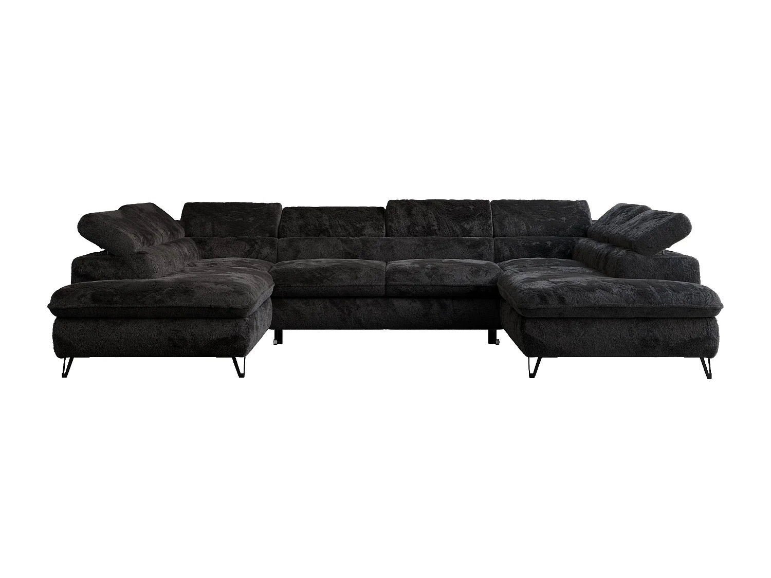 Ecksofa PEDRO U - XXL U-förmige Ecke, schlaffunktion und Bettkästen - Schwarz Plüsch