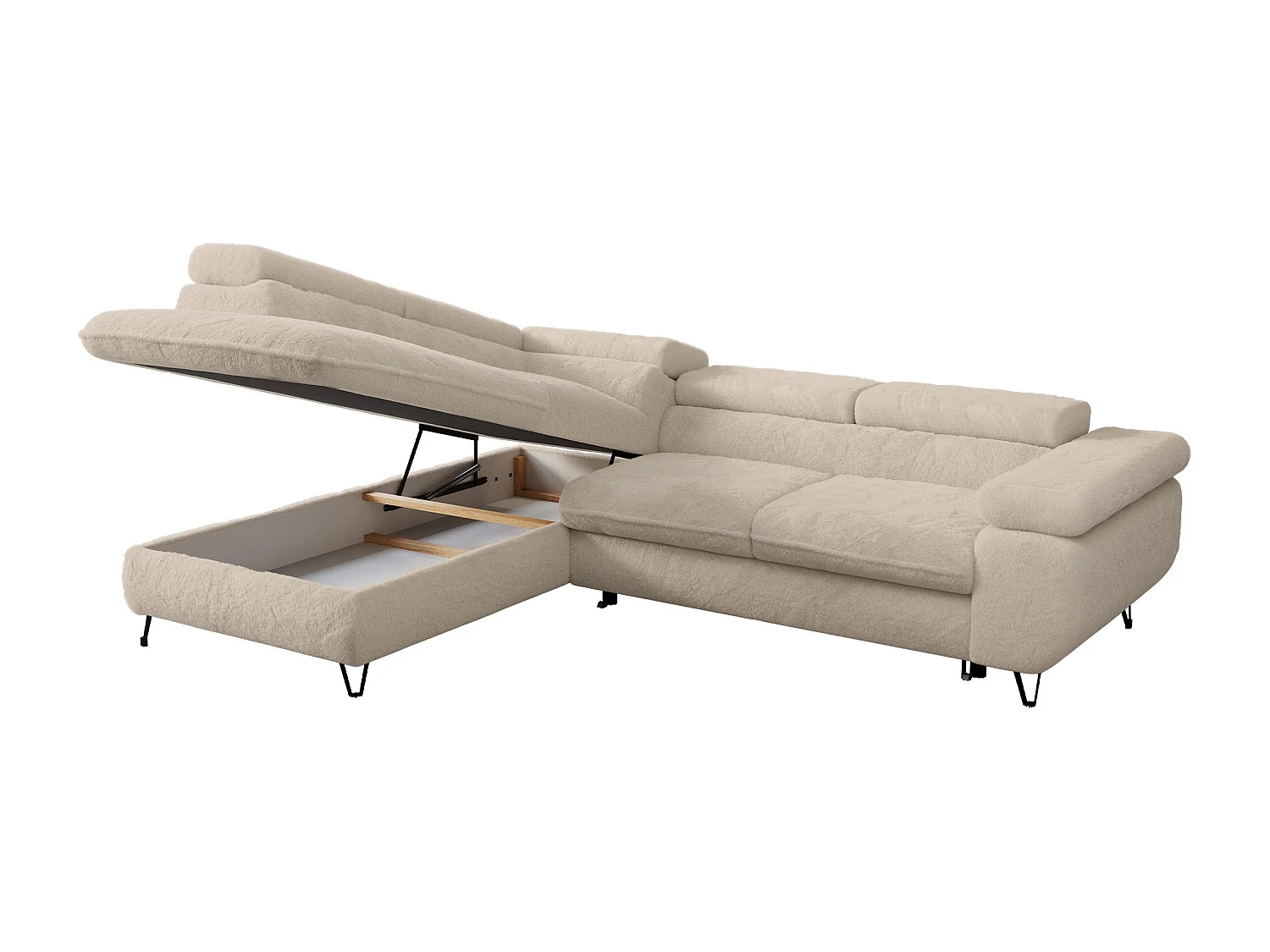 Ecksofa PETER verstellbare Kopfstütze, schlaffunktion - Creme Plüsch - Ecke Links