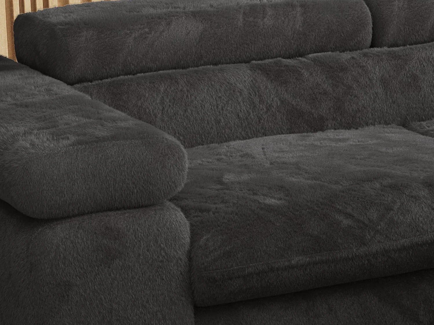 Ecksofa PETER verstellbare Kopfstütze, schlaffunktion - Anthrazit Plüsch - Ecke Links