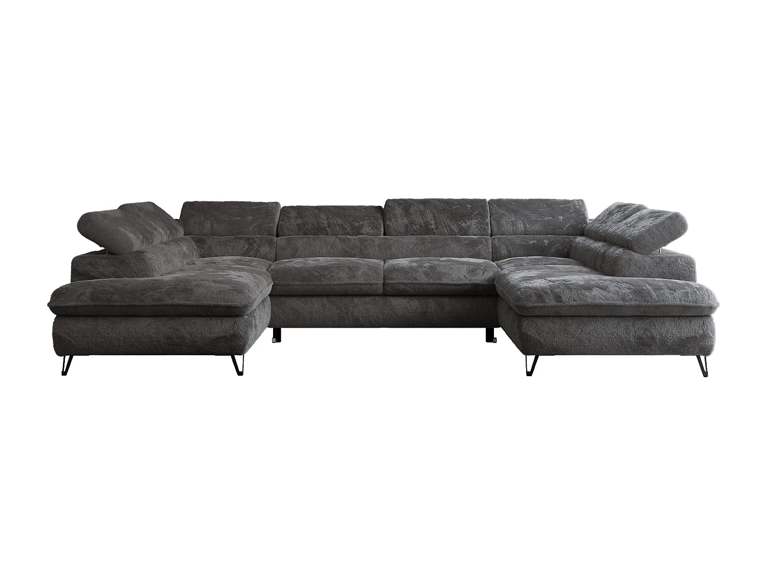 Ecksofa PEDRO U - XXL U-förmige Ecke, schlaffunktion und Bettkästen - Anthrazit Plüsch