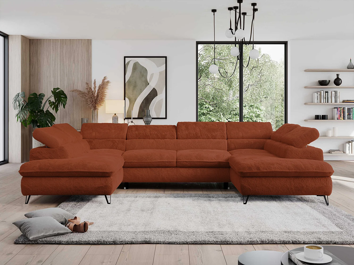 Ecksofa PEDRO U - XXL U-förmige Ecke, schlaffunktion und Bettkästen - Terracotta Plüsch