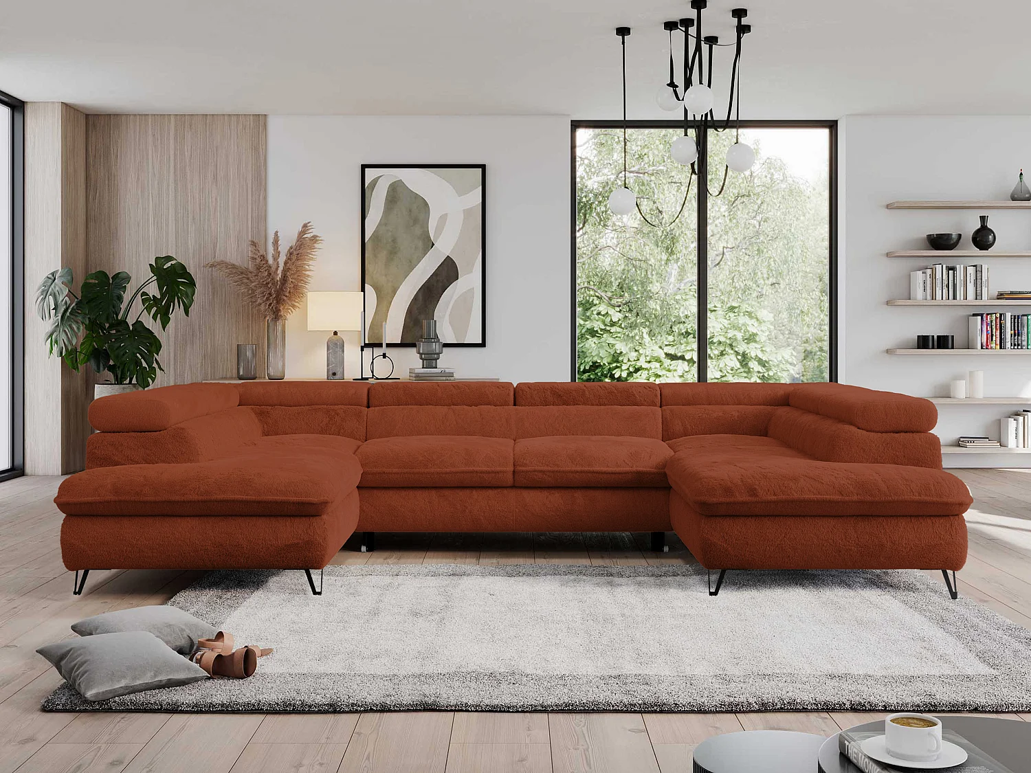 Ecksofa PEDRO U - XXL U-förmige Ecke, schlaffunktion und Bettkästen - Terracotta Plüsch