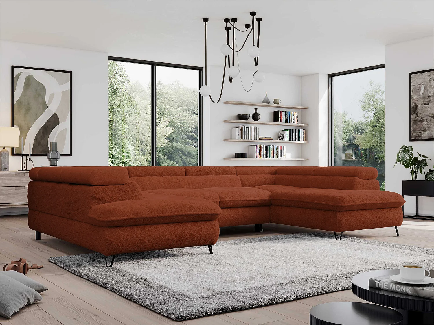Ecksofa PEDRO U - XXL U-förmige Ecke, schlaffunktion und Bettkästen - Terracotta Plüsch