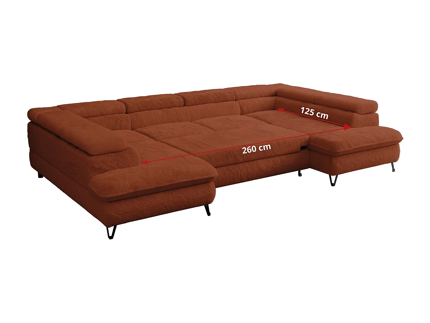 Ecksofa PEDRO U - XXL U-förmige Ecke, schlaffunktion und Bettkästen - Terracotta Plüsch