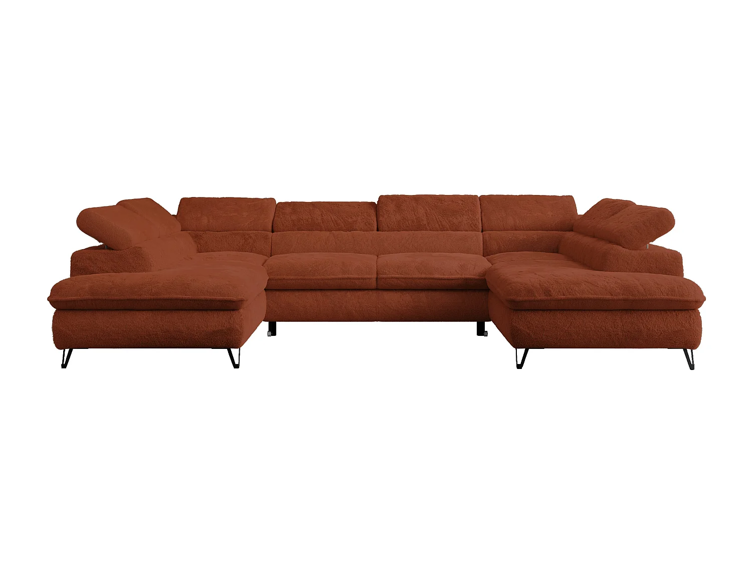 Ecksofa PETER U - schlaffunktion und Bettkästen, verstellbare Kopfstützen - Terracotta Plüsch