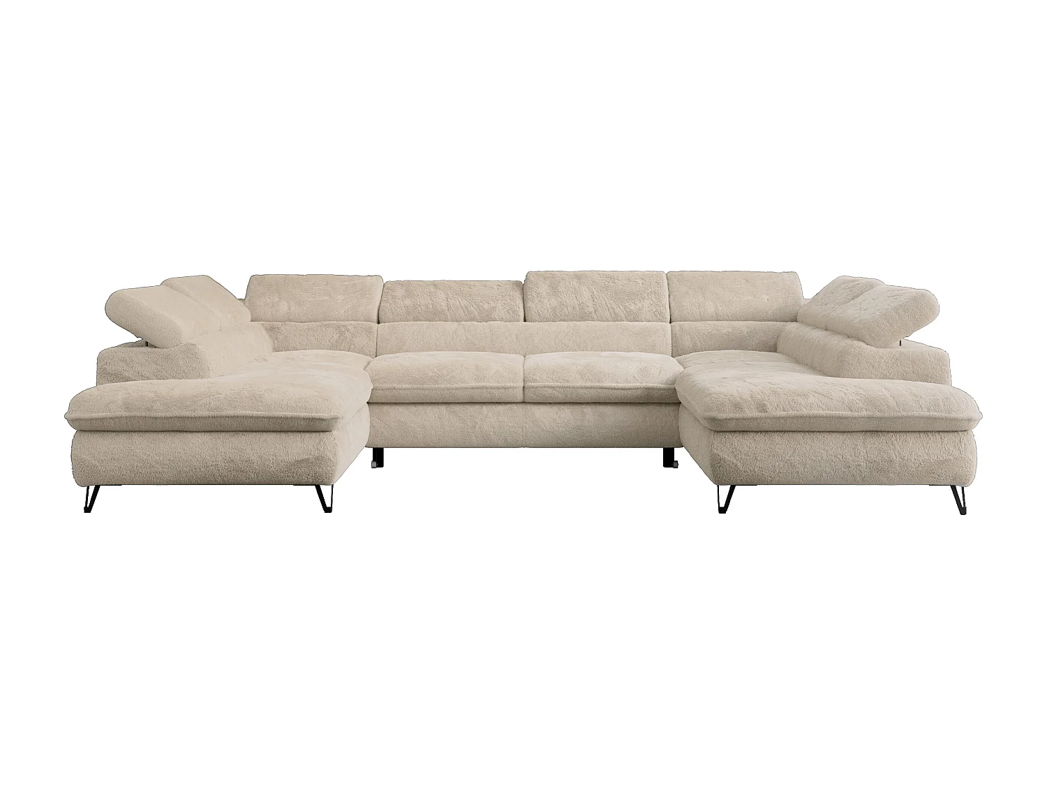 Ecksofa PEDRO U - XXL U-förmige Ecke, schlaffunktion und Bettkästen - Creme Plüsch
