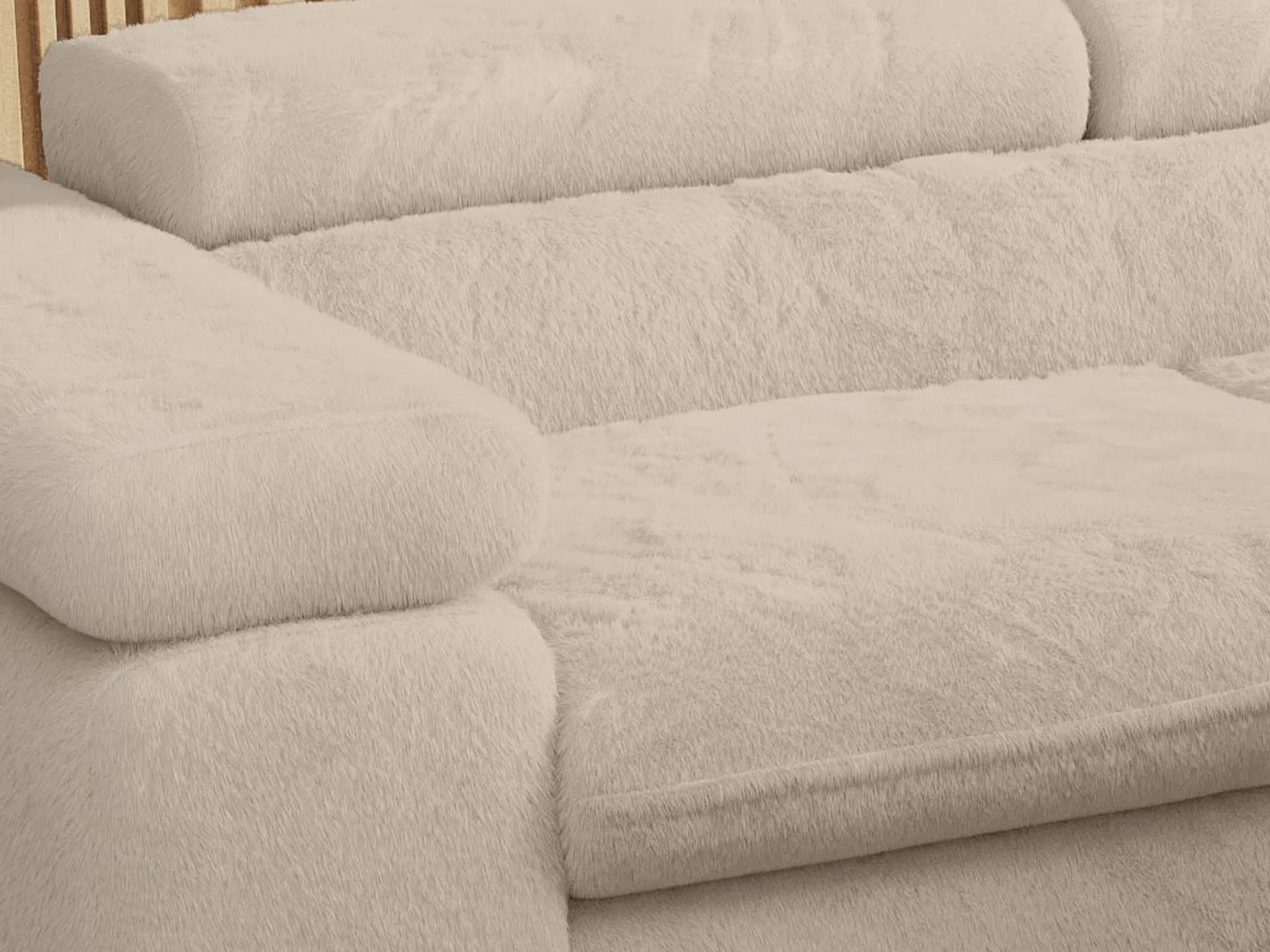 Ecksofa PETER verstellbare Kopfstütze, schlaffunktion - Creme Plüsch - Ecke Rechts