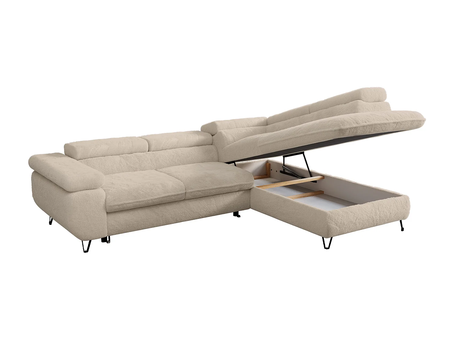 Ecksofa PETER verstellbare Kopfstütze, schlaffunktion - Creme Plüsch - Ecke Rechts