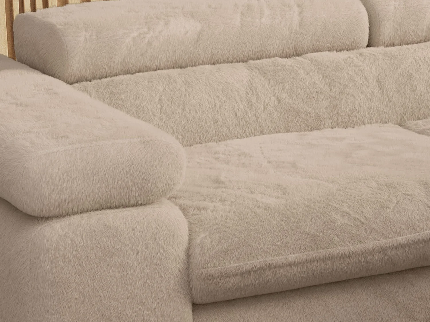 Ecksofa PETER verstellbare Kopfstütze, schlaffunktion - Ivory Plüsch - Ecke Rechts