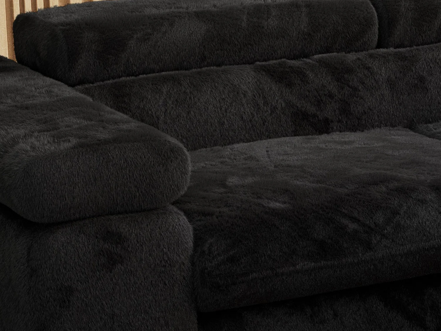 Ecksofa PETER verstellbare Kopfstütze, schlaffunktion - Schwarz Plüsch - Ecke Links